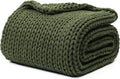 YnM Cotton Weighted Blanket, Handmade Chunky Knitted Design, Soft and Cozy, Temperature Regulating and Breathable, Machine Washable Throw for Sleep or Home Decor (Pine Green, 48x72 Inch, 20lbs)