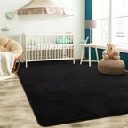 Softlife Area Rug for Bedroom Living Room, Solid Black Non-Slip 6x9 Fluffy Carpet with Soft Low Pile for Kids Boys Girls, Machine Washable Fuzzy Aethetic Rugs Home Dorm Decor