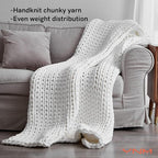 YnM Knitted Weighted Blanket, Hand Made Chunky Knit Weighted Throw Blanket for Sleep or Home Décor, Rest and Relax in Style Handmade Weighted Blankets (White, 80''x87'' 25lbs)