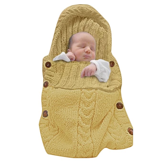 XMWEALTHY Newborn Baby Wrap Swaddle Blanket Knit Sleeping Bag Sleep Sack Stroller Wrap for Baby Tumeric 0-6 Month