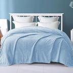Exclusivo Mezcla Fleece Queen Size Blanket for Bed, 90x90 Inches Soft Cozy Jacquard Flannel Blankets, Lightweight Fuzzy Plush Warm for Women, Light Blue