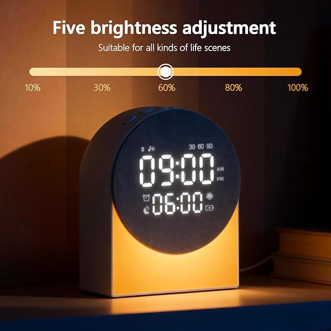 Sunrise Alarm Clock White Noise Sound Machine Night Light, Sound Machine with Speakers Bluetooth Wireless Timer Digital Alarm Clock Rechargeable LED Night Lights for Bedroom Decor Birthday Gift