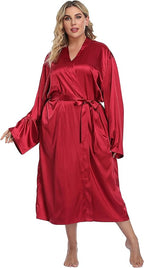 Women's Plus Size Satin Kimono Robes Long Silky Bathrobe Lightweight Sleepwear Wedding Dressing Gown