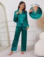 Ekouaer Pajamas For Women Set Silk Pjs 2 Piece Satin Sleepwear Long Sleeve Button Down Lounge Sets With Pant