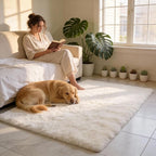 Shag 4x6 Area Rug, Cream Rugs for Bedroom Living Room, Non-Slip Ultra Soft Shaggy Fluffy Area Carpet for Kids Room, Dorm, Girls Room, Study, Office, Playroom, Easy to Clean, Modern Home Décor
