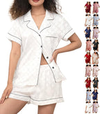 WJing Yi Jia Womens Silk Satin Pajamas Loungewear Two-Piece Sleepwear Button-Down Floral Pj Set XS-4XL