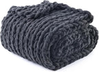 YnM Chunky Throw Blanket, Medium-Weight, Hand Knitted with Chenille Yarn, Skin Friendly, Ventilated and Breathable, Machine Washable, Home Décor Piece for Couch, Sofa and Bed (Lava Grey, 30x40 Inch)