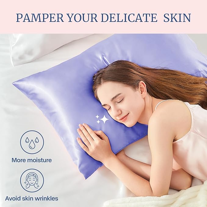 BEDELITE Satin Pillowcase for Hair and Skin, Super Soft and Cooling Similar to Silk Pillow Cases 2 Pack with Envelope Closure, Gift for Women Men(20"x40" King Size, Lilac)