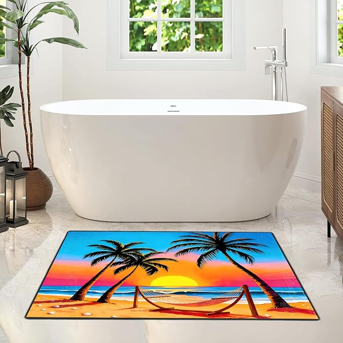 Coconut Palm Sunset Area Rug 2x3 ft Entry Rug Washable Boho Rugs Non Slip Low Pile Floral Door Mat Small Carpet for Bedroom, Bedside, Kids Room, Office, Dining Room