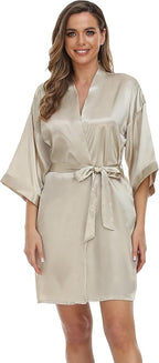 Robe for Women Silky Lightweight Satin Kimono Bride Bridesmaids Wedding Party Robes Dressing Gown Summer Loungewear