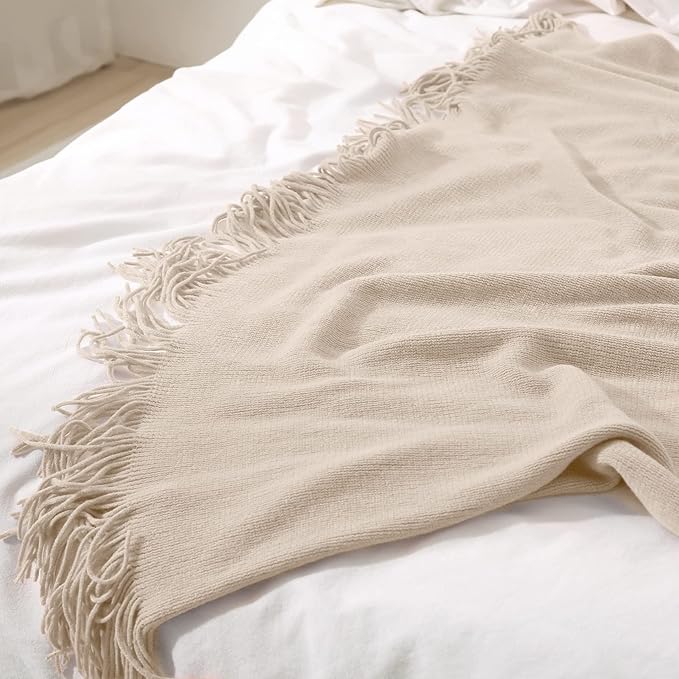 Homiest Decorative Knitted Throw Blanket with Fringe, Lightweight Acrylic Knit, Soft & Cozy Tassel Blanket for Couch, Sofa, Bed (Taupe, 50 x 60 Inch)