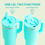 32 oz Tumbler with Handle and Straw: Stainless Steel Insulated Tumbler Keeps Cold for 24 Hours, Leakproof Travel Cup Fits in Cup Holder and BPA-Free,Aquamarine Blue