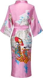 Valennia Women Long Silky Bathrobe Satin Kimono Robe Floral Printed Dressing Gown Sleepwear