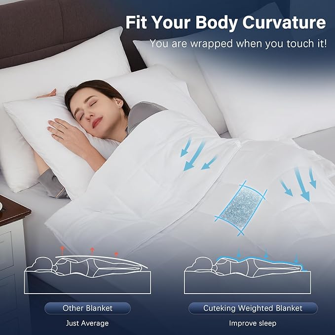 CuteKing Weighted Blanket for Adults: Weighted Blanket with Premium Glass Beads - Breathable Heavy Blanket for Comfort Sleep - Thick Blanket for Adult All Season (15lbs, 60"x80", White)
