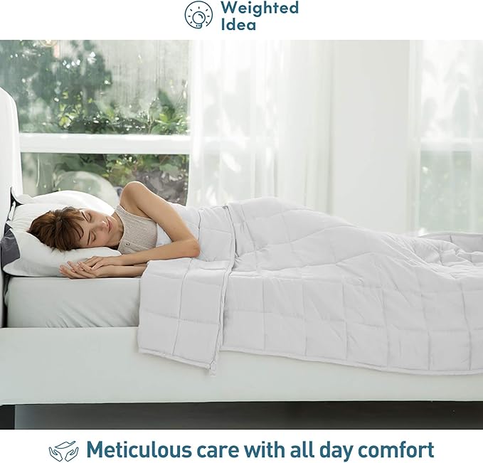 Weighted Idea Weighted Blanket for Adults (White,60"x80",20lbs) Cooling Breathable Heavy Blanket with Premium Glass Beads All-Season Soft Thick Comfort