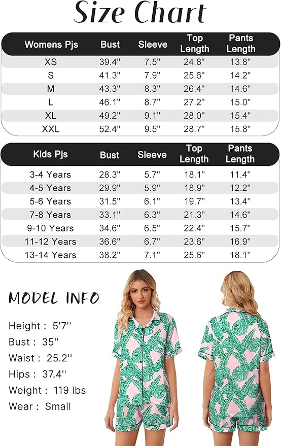 Girls & Womens Satin Pajamas Set, Silk Button-Down Sleepwear 2 Piece Nightwear, 3 Years - Women XXL