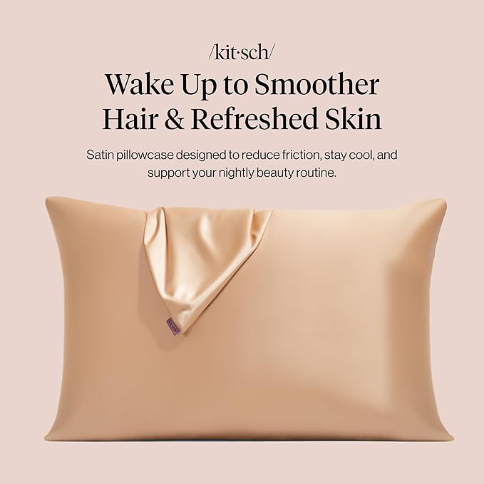 Kitsch Satin Pillowcase with Zipper for Hair & Skin - Softer Than Silk Pillow Cases, Cooling Satin Pillow Case, Wrinkle-Free, Machine Washable - Pillow Cases Standard Size 19x26 - Champagne