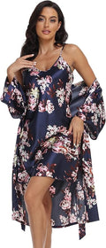 Women's Satin Robes Set with Nightgown Silk Kimono Pajamas 2 Piece Sleepwear Camisole Wedding Bride Gown Set