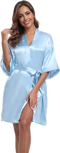 Women's Short Satin Robes Silky Bathrobe Bridesmaid Sleepwear for Wedding Party Getting Ready Solid Color