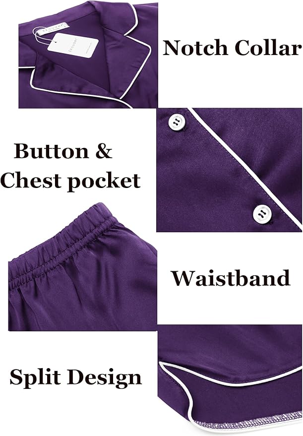 Ekouaer Womens Silk Satin Pajamas Set Short Sleeve Sleepwear Button Down Loungewear 2 Piece Pjs Shorts Set S-5X Plus Size