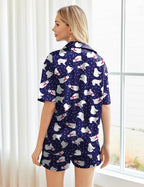 Ekouaer Pajamas for Women Silk Satin Pjs Soft Sleepwear Short Sleeve Button Down Pjs Top and Shorts 2 Piece Lounge Set S-XXL