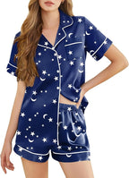 Silk Pajamas for Women Short Sleeve Sleepwear Soft Button Down Loungewear 2 Piece Satin Pjs Shorts Set S-XXL