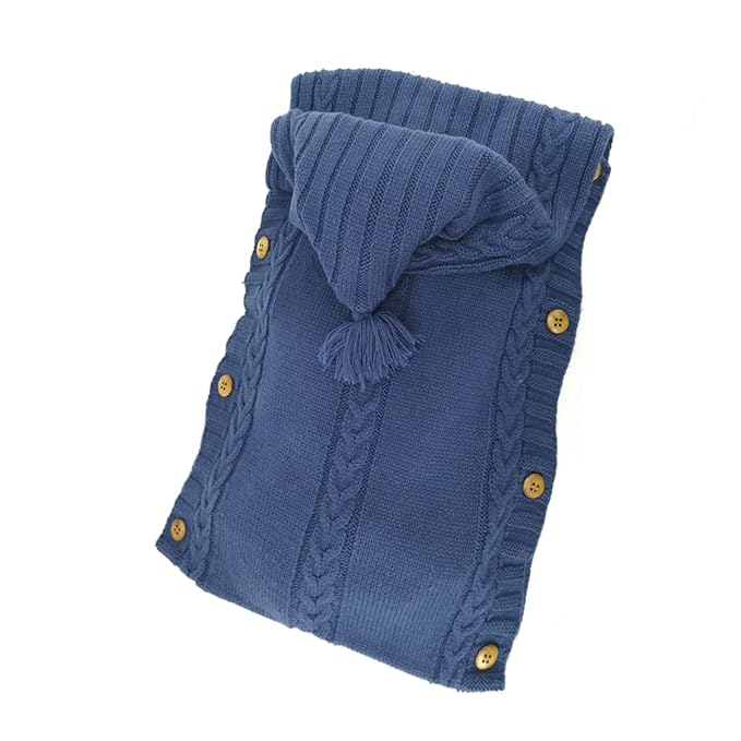 XMWEALTHY Newborn Baby Wrap Swaddle Blanket Knit Sleeping Bag Receiving Blankets Stroller Wrap for Baby Blue 0-6 Month