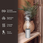 Waterless Essential Oil Diffuser, Battery Powered Mini Scent Air Machine, Aromatherapy Mist Diffuser for Home Room Car Office (Silver Aluminum Alloy)