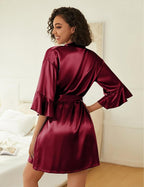 Ekouaer Women's Silk Robe Set V-neck 2 Piece Bridal Party Robes and Satin Bathrobe Set with Pockets