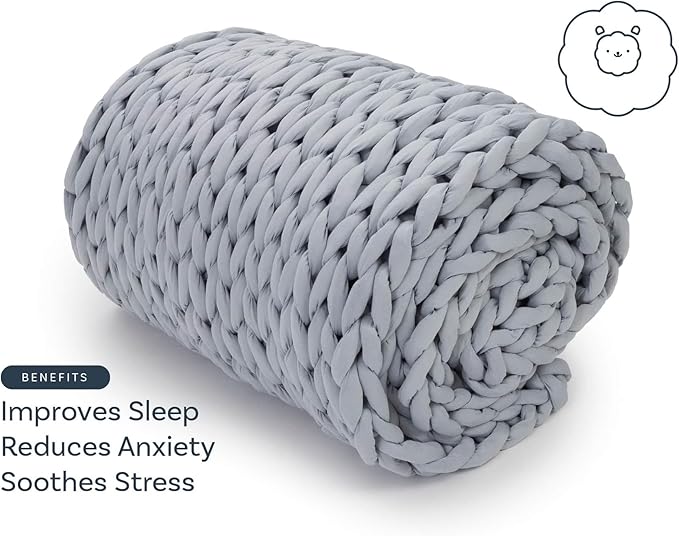 Nuzzie Original Knit Weighted Blanket- Breathable, Cooling, Hand Made Knit Throw Blanket for Sleep - Machine Washable, Stylish Design (Misty Grey, Full | 16lbs | 48"x72")
