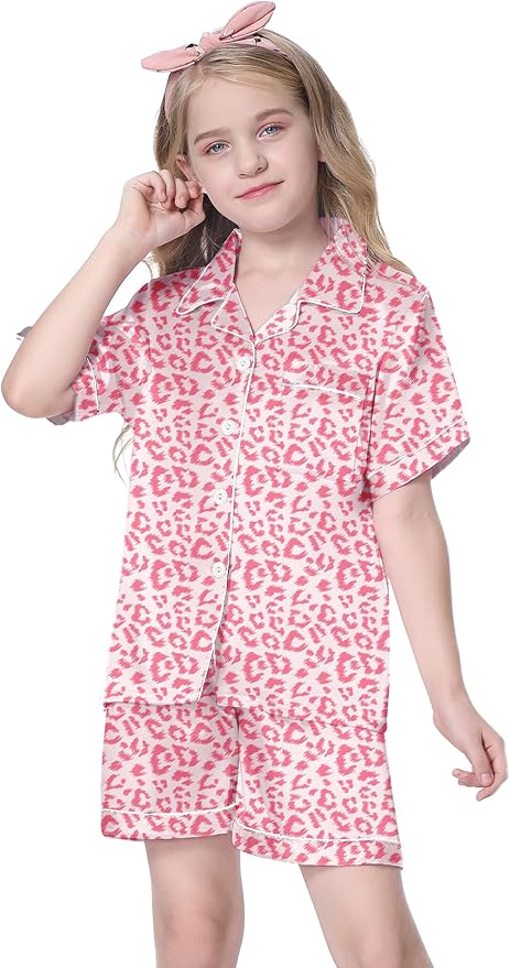 Girls & Womens Satin Pajamas Set, Silk Button-Down Sleepwear 2 Piece Nightwear, 3 Years - Women XXL