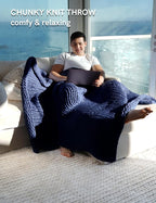 YnM Chunky Throw Blanket, Medium-Weight, Hand Knitted, Skin Friendly, Ventilated and Breathable, Machine Washable, Home Décor Piece for Couch, Sofa and Bed (Indigo Blue, 50x70 Inch)