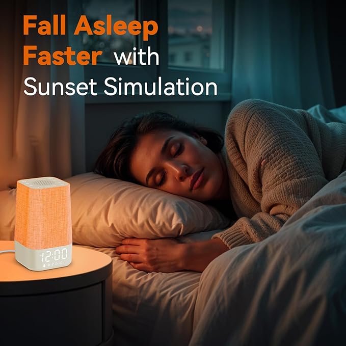 10-60 Mins Simulate Sunrise Alarm Clock: Gentle Wake Up Light with 12 Brightness, 30 Volume, Bright & Loud Enough for Heavy Sleepers - White Noise Machine with 30 Soothing Sounds, Ease of Use