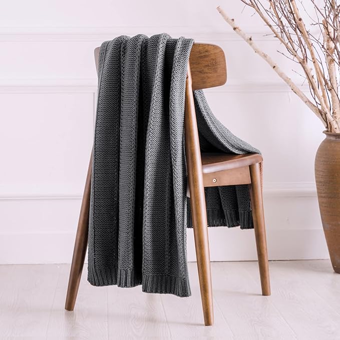 RECYCO Cable Knit Dark Grey Throw Blanket for Couch, Super Soft Warm Cozy Decorative Knitted Throw Blanket 2.3LB for Bed, Sofa, Chair 50"x60"
