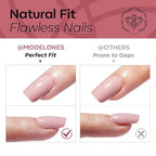 Modelones Rose Red Press on Nails, Spring Short Square Fake Nails, Semi-Transparent Reusable Nail Kit with Nail Glue Adhesive Tabs Mini Nail File, Nails Press Ons 32Pcs16 Sizes, Women Girl Gift