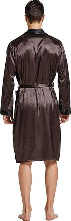 Tony & Candice Men's Satin Robe Lightweight Long Sleeve Silk Kimono Bathrobe with Shorts Set Sleepwear