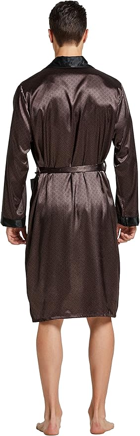 Tony & Candice Men's Satin Robe Lightweight Long Sleeve Silk Kimono Bathrobe with Shorts Set Sleepwear