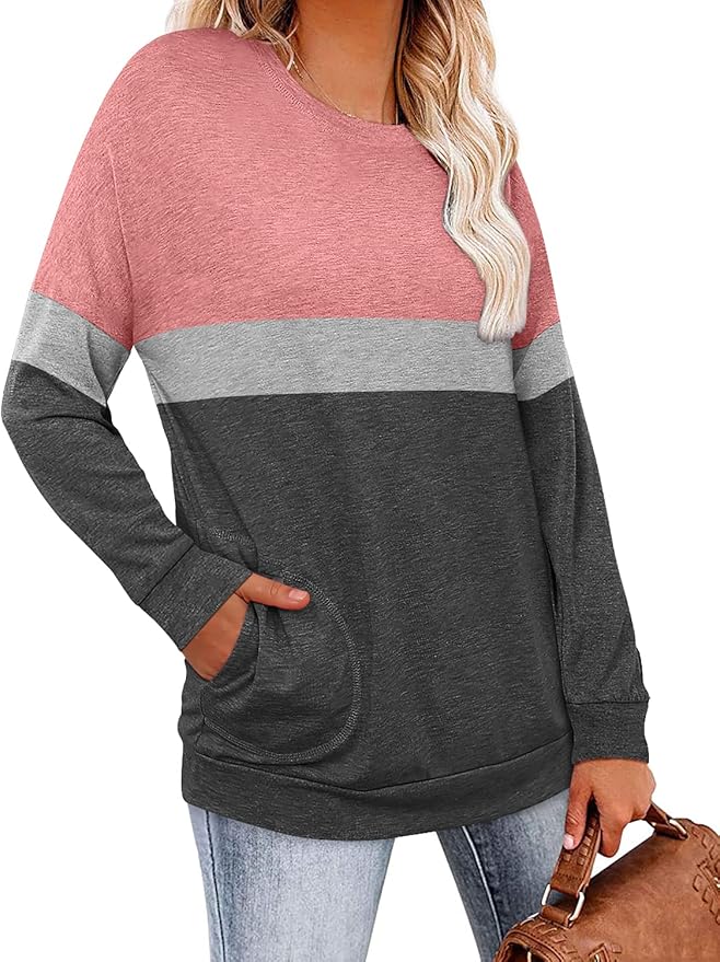 Magritta Women's Long Sleeve Leopard Color Block Tunic Comfy Crewneck T Shirt Tops Black XL
