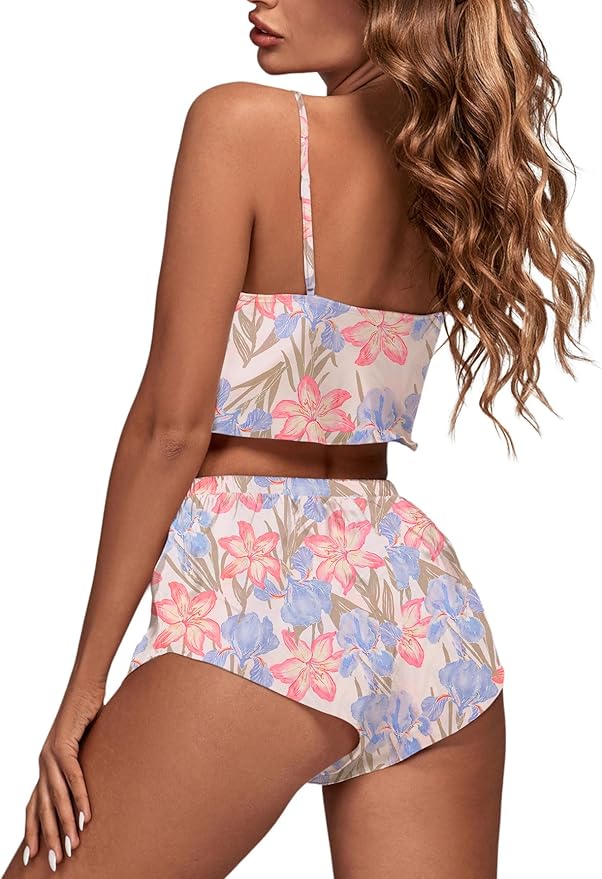 OPOIPIN Women's 3 Piece Pajama Set Sexy Cami Top and Shorts with Robe Sleepwear Loungewear Set