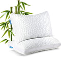 Shredded Memory Foam Pillows 2 Pack, Rayon Derived from Bamboo Pillow Queen Size Set of 2, Cooling Gel Pillows for Sleeping, Adjustable Pillow for Side Stomach and Back Sleepers with Washable Cover