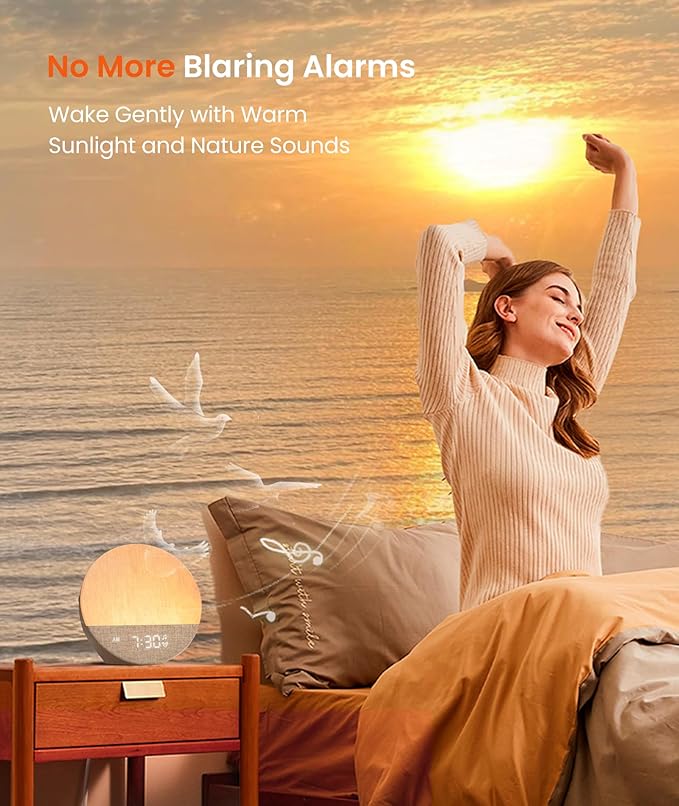 Dreamegg Sunrise 1 - Sunrise Alarm Clock, Sound Machine for Sleep, Customizable Sleep Routines, Dimmable Night Light, 29 Soothing Sounds, White Noise Machine, Wake Up Light for Bedrooms, Adults, Kids