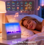 Sunrise Alarm Clock for Bedrooms, White Noise Machine Creative Simulated Sunrise Animation with 7 Modes, 12 Natural Sounds, Music Speaker & Remote, Wake Up Light Sunset Lamp Gifts for Heavy Sleepers