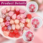 4 Colors 80Pcs 7x9mm Acrylic Flower Beads Artificial Flower Beads Bulk Loose Plastic Jasmine Coral Colorful Floral Spacer for Jewelry Making Findings Necklace Bracelet DIY Crafts Beginner