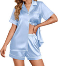 Ekouaer Womens Satin Silk Pajamas Set Short Sleeve Sleepwear Button Down Top and Shorts Loungewear 2 Piece Pjs Set S-XXL