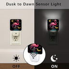 Tropical Bird Night Lights Plug Into Wall, Fanciful Playful Moon Stars Summer Peach Plug in Night Light with Dusk to Dawn Sensor for Living Room Family Room Bedroom Decor 2pcs