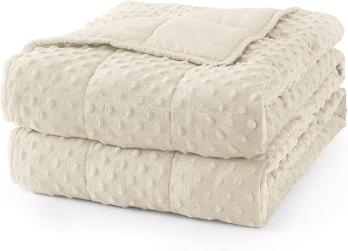 Mr. Sandman Weighted Blanket for Adults Queen Size 20 lbs, Soft Cooling Heavy Minky Blanket for Sleep, Washable Throw Blanket with Glass Beads, 60 x 80 Inches, Ivory