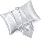 Light Grey King Size Satin Pillowcases Set of 2 for Hair and Skin,Light Grey Silk Pillowcase Breathable Pillowcase with Envelope Closure