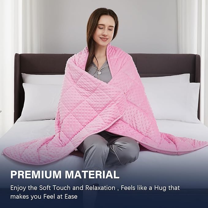 CuteKing Weighted Blanket - Weighted Blanket with Premium Glass Beads - Heavy Blanket Crystal Velvet for Comfort Sleep - Thick Blanket All Season (15lbs, 60"x80", Pink Bubble)