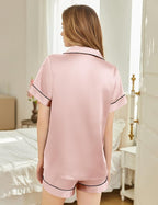 Silk Pajamas for Women Short Sleeve Sleepwear Soft Button Down Loungewear 2 Piece Satin Pjs Shorts Set S-XXL