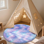 OLANLY Purple Rainbow Round Rugs for Bedroom - Machine Washable, 4x4 Feet Circle Area Rugs for Living Room, Soft and Fluffy Shaggy Carpet for Girls and Boys, Nursery Rooms, Dorms, Home Decor Aesthetic